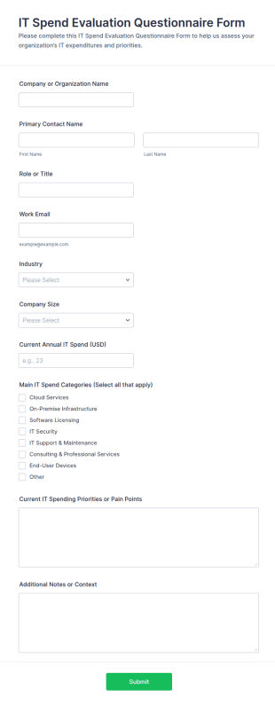 IT Spend Evaluation Questionnaire Form Template