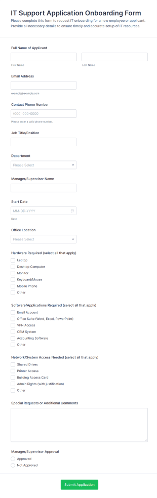 IT Support Application Onboarding Form Template