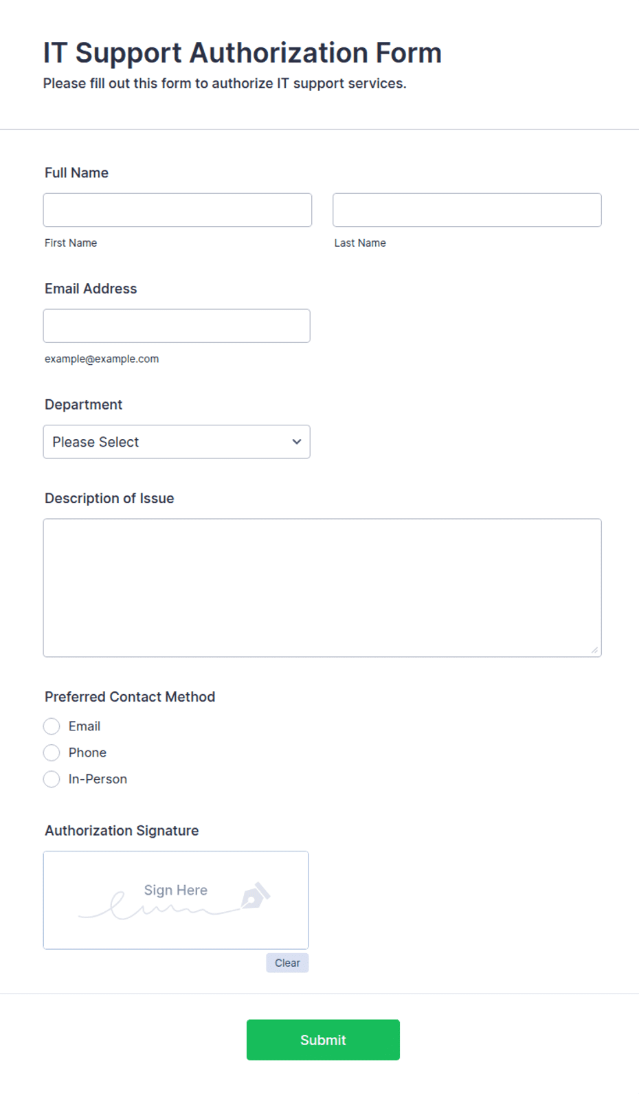 IT Support Authorization Form Template | Jotform