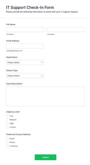 IT Support Check In Form Template