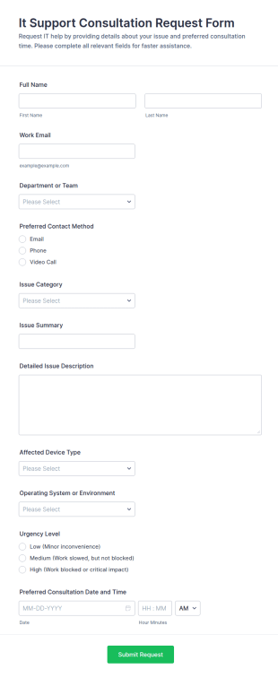 IT Support Consultation Request Form Template