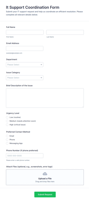 IT Support Coordination Form Template