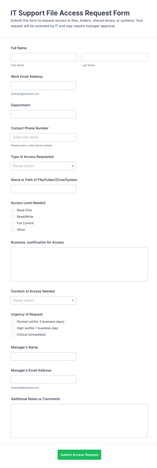 IT Support File Access Request Form Template