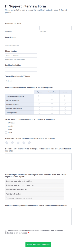 IT Support Interview Form Template
