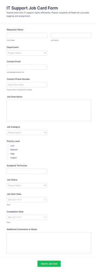 IT Support Job Card Form Template
