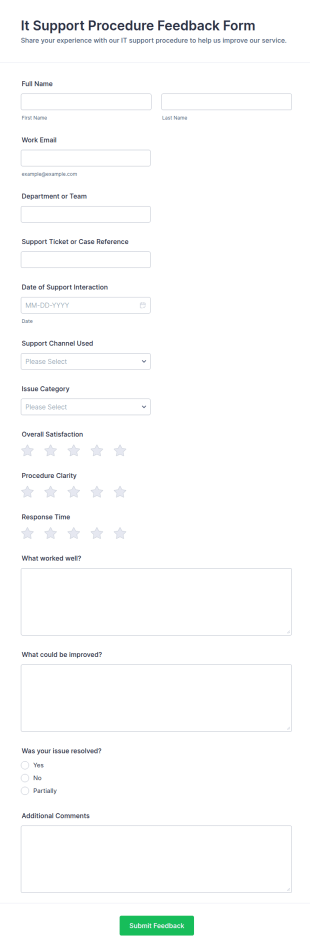 IT Support Procedure Feedback Form Template