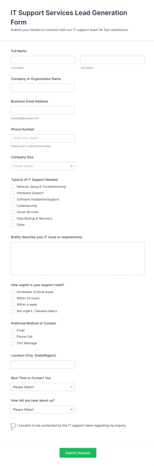 IT Support Services Lead Generation Form Template