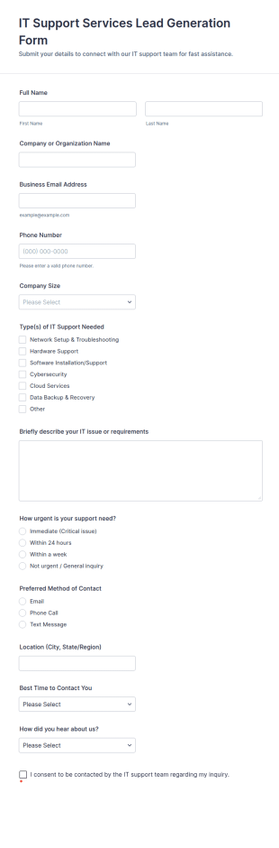 IT Support Services Lead Generation Form Template