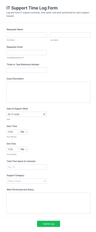 IT Support Time Log Form Template