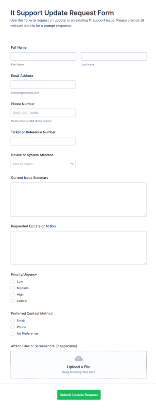 IT Support Update Request Form Template