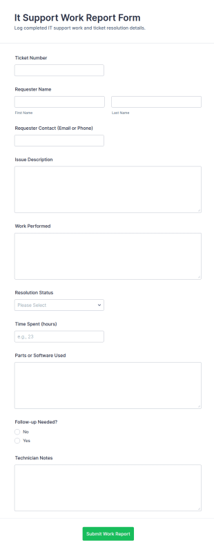 IT Support Work Report Form Template