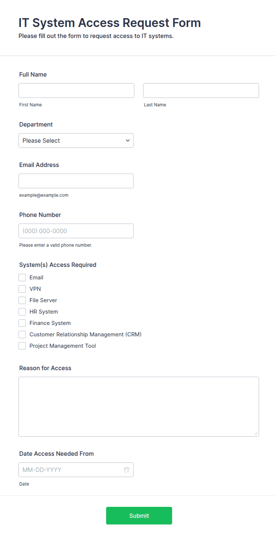 Computer User Request Form Pdf IT System Access Request Form Template | Jotform