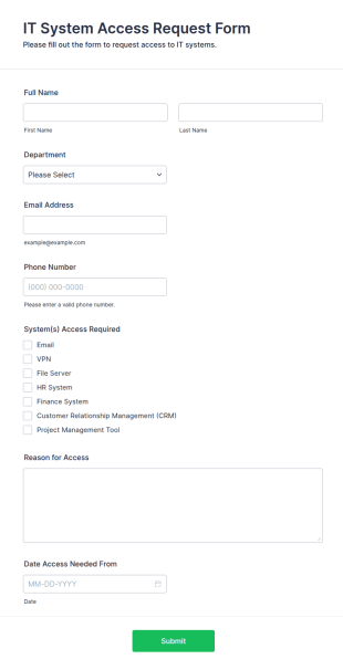 IT System Access Request Form Template