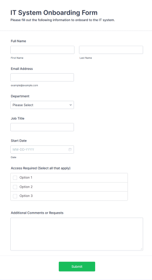 IT System Onboarding Form Form Template