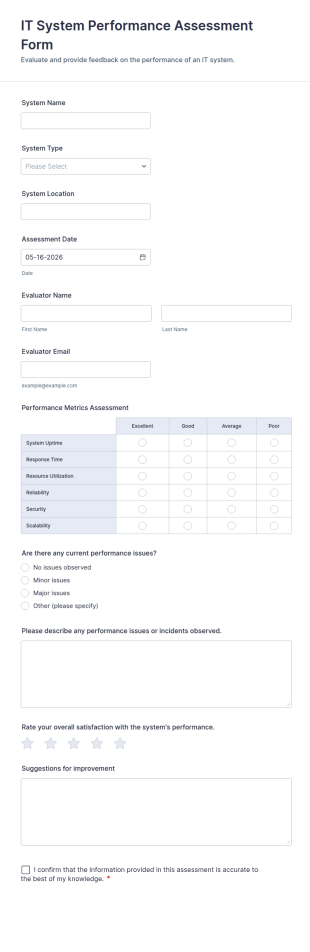 IT System Performance Assessment Form Template