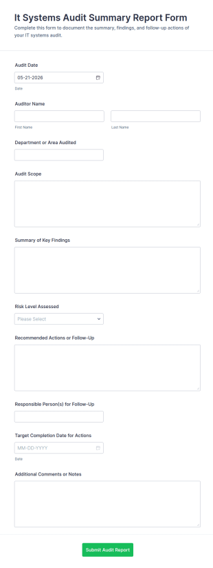 IT Systems Audit Summary Report Form Template