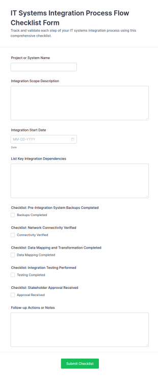 IT Systems Integration Process Flow Checklist Form Template