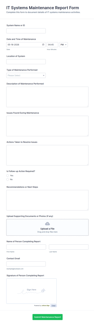 IT Systems Maintenance Report Form Template