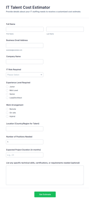 IT Talent Cost Estimator Form Template