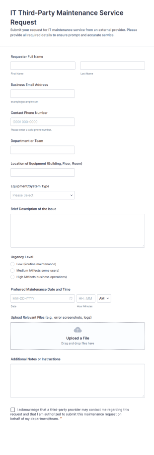 IT Third Party Maintenance Service Request Form Template