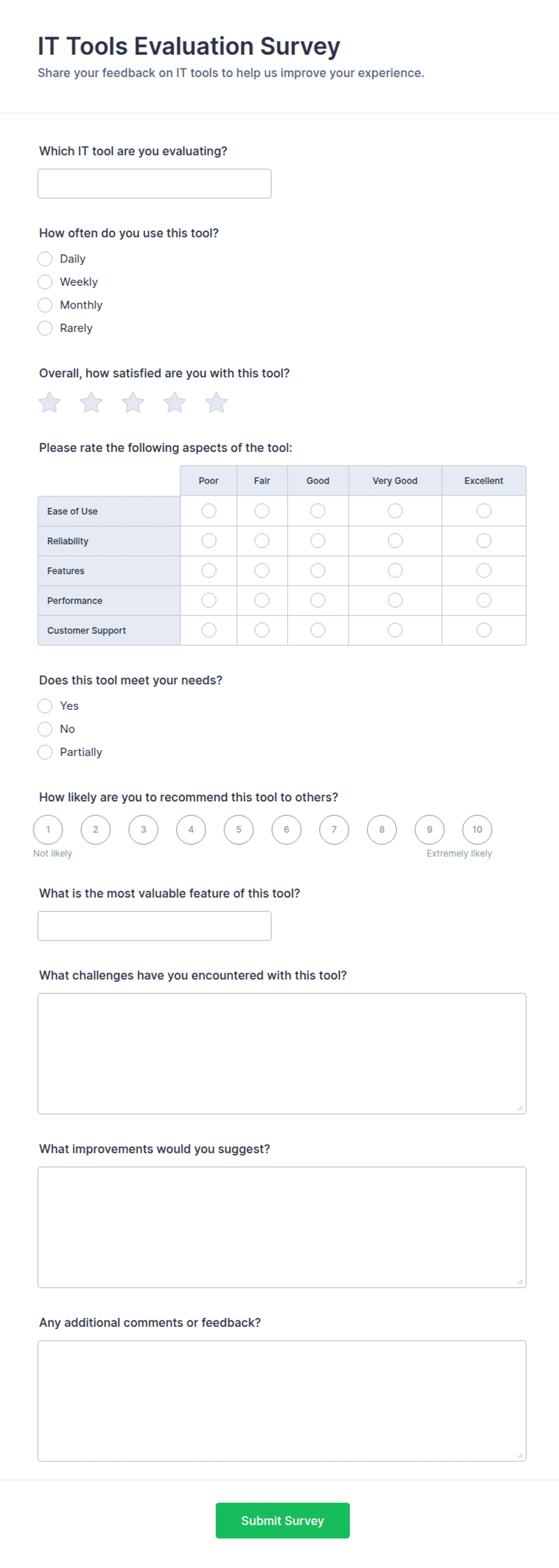 IT Tools Evaluation Survey Form Template | Jotform