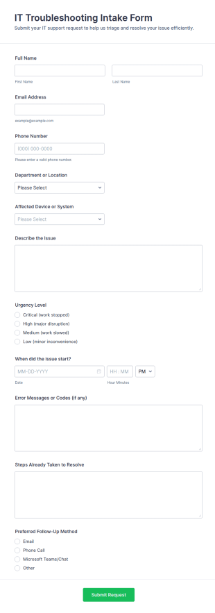 IT Troubleshooting Intake Form Template