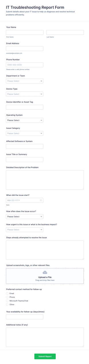 IT Troubleshooting Report Form Template