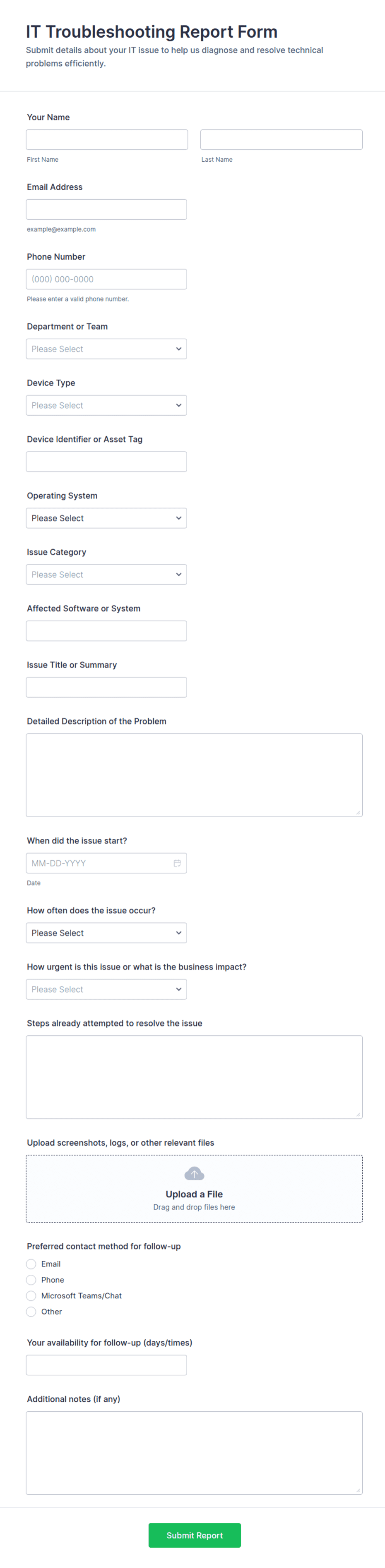 IT Troubleshooting Report Form Template | Jotform