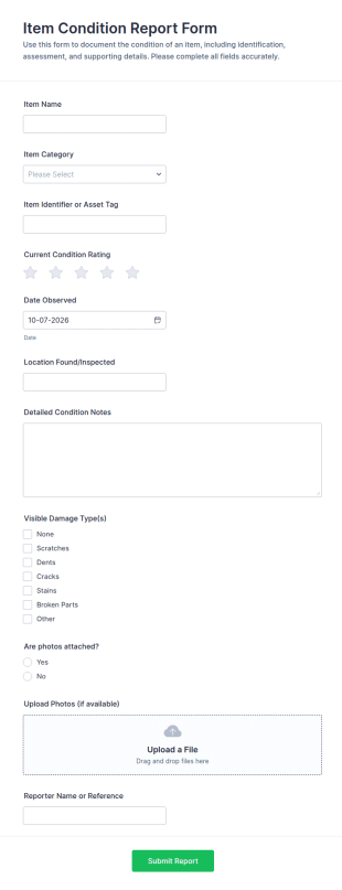 Item Condition Report Form Template