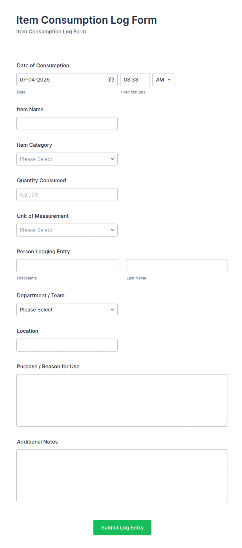 Item Consumption Log Form Template | Jotform