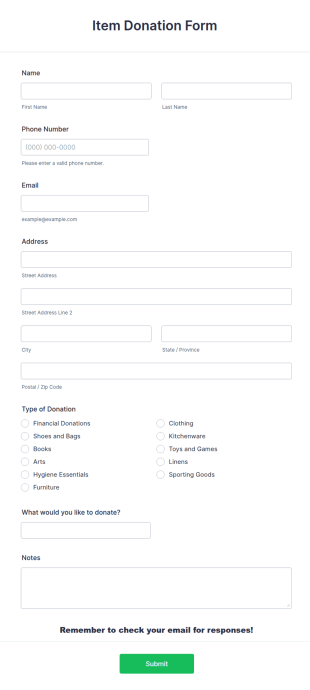 Item Donation Form Template