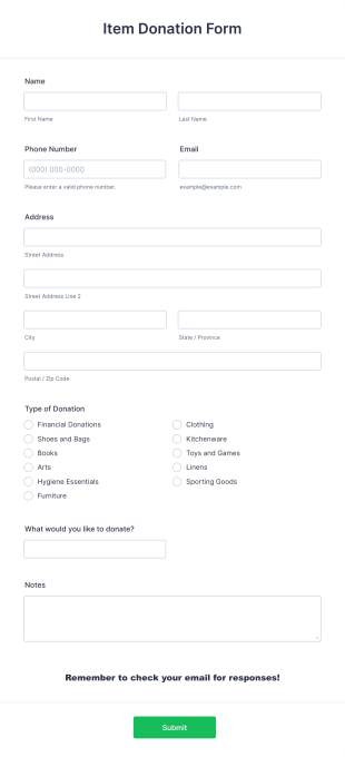 Item Donation Form Template