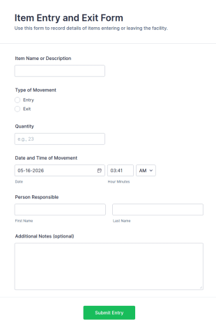 Item Entry And Exit Form Template