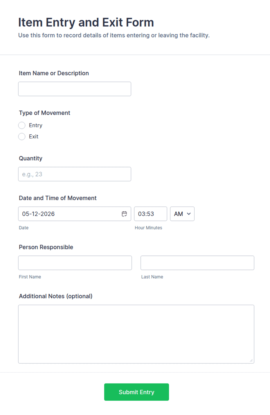 Item Entry and Exit Form Template | Jotform