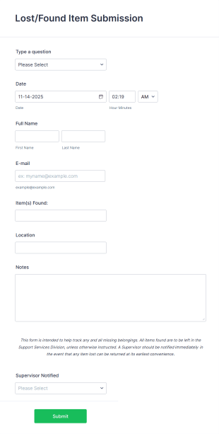 Item Found Submission Form Template