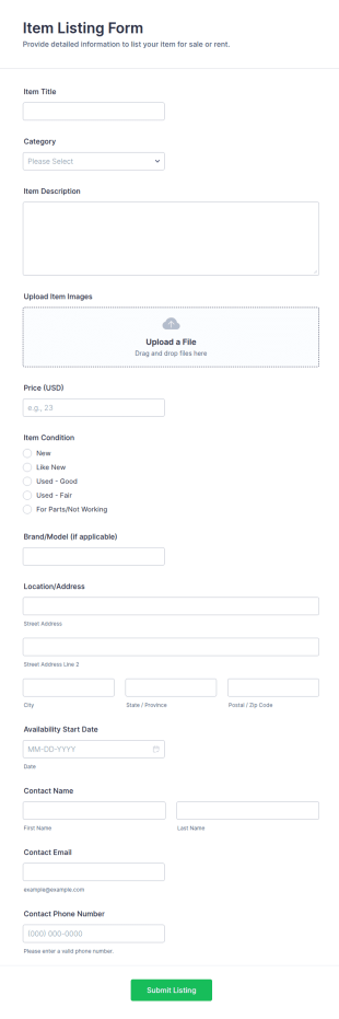 Item Listing Form Template