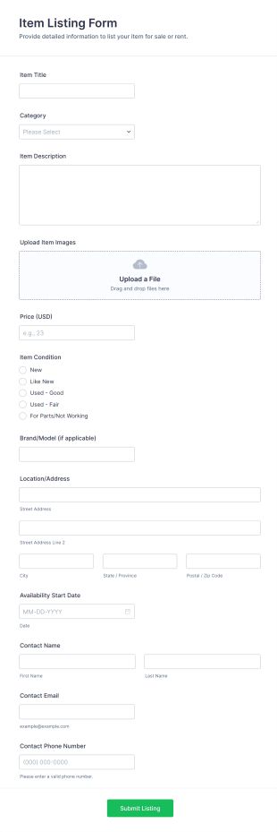 Item Listing Form Template