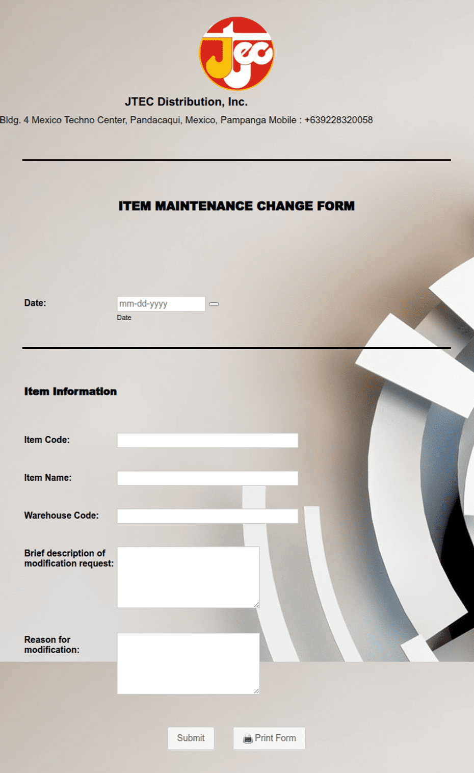 Machine Modification Form Item Maintenance Change Form Template | Jotform