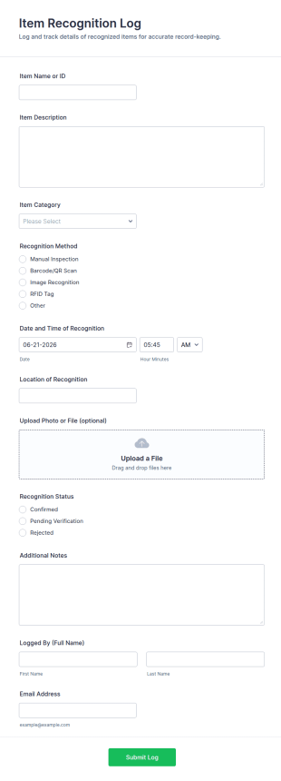 Item Recognition Log Form Template