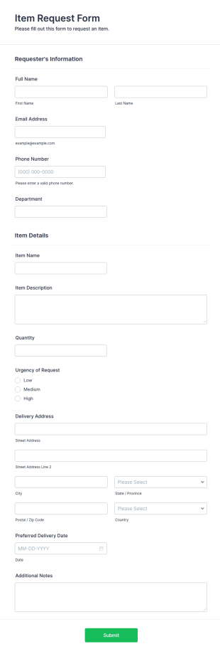 Item Request Form Template