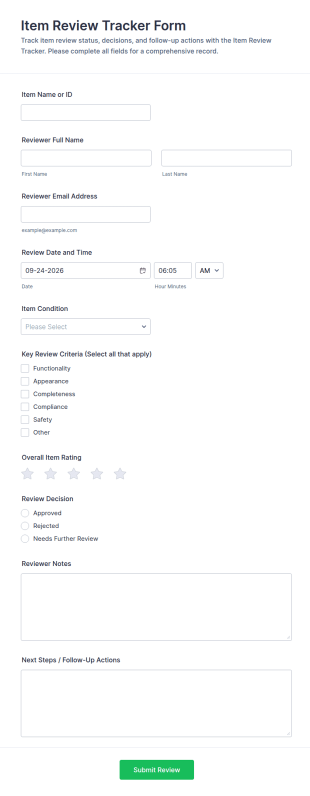 Item Review Tracker Form Template