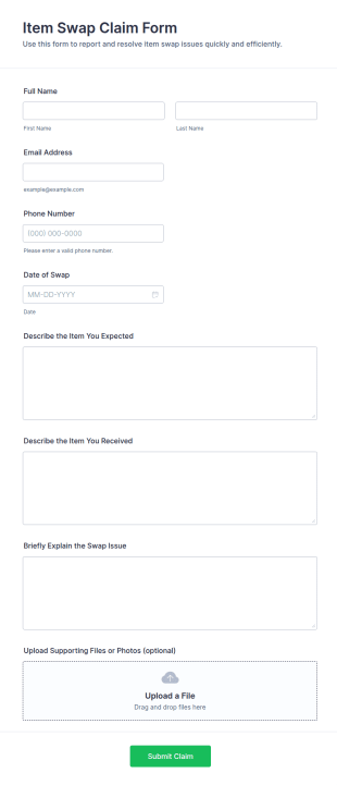 Item Swap Claim Form Template