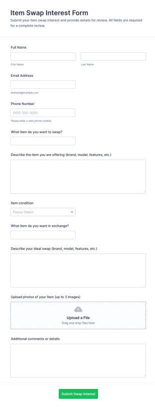 Item Swap Interest Form Template