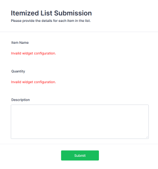 Itemized List Submission Form Template
