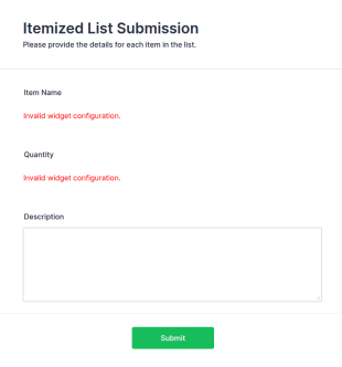 Itemized List Submission Form Template