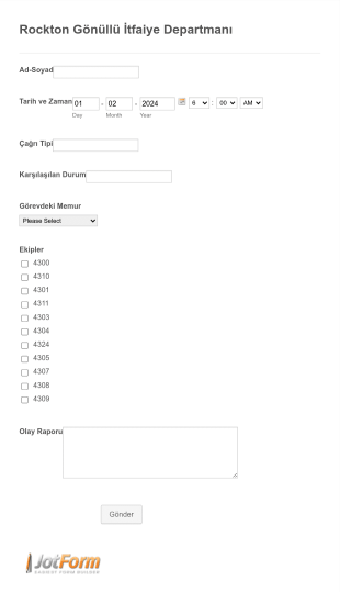 İtfaiye Olay Raporu Form Template