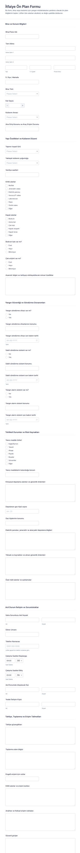 İtfaiye Ön Planlama Form Şablonu