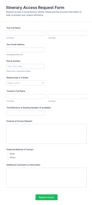 Itinerary Access Request Form Template