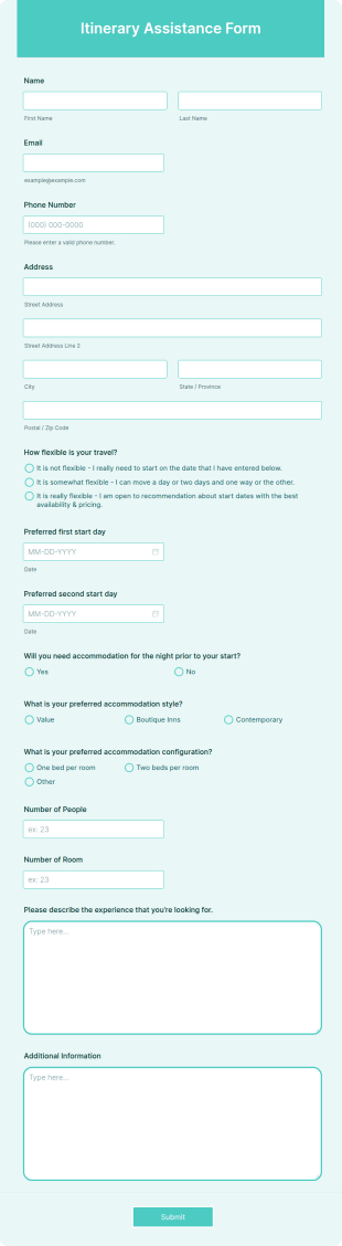 Itinerary Assistance Form Template