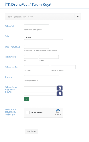İTK DroneFest / Takım Kayıt Form Template
